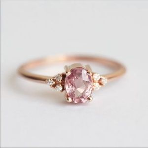 New Dainty Pink Oval Crystal Ring for Women